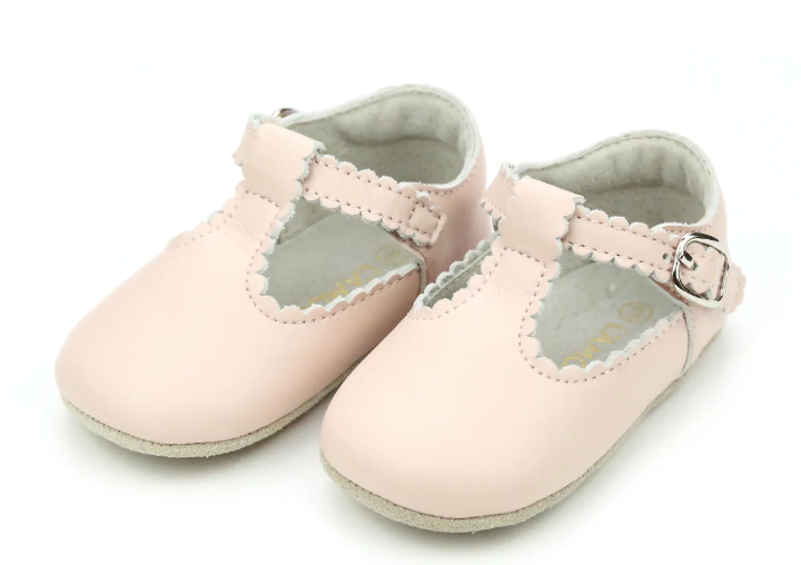 L'Amour ANGEL Elodie T-Strap Scalloped Crib Shoes
