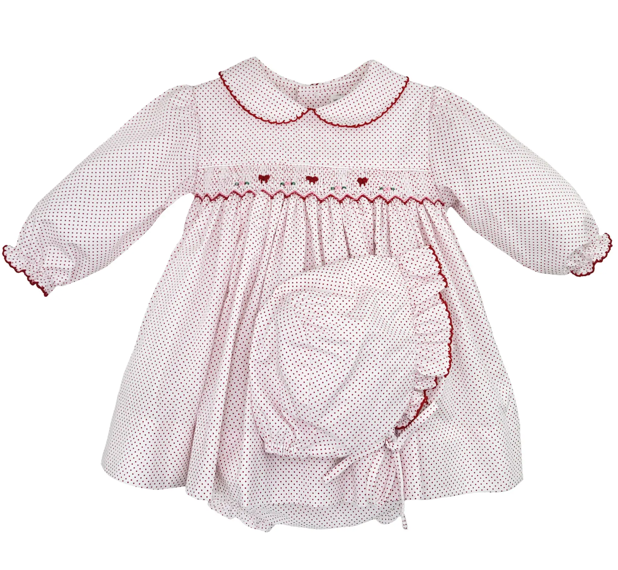 Red Dot Dress With Bloomer And Bonnet