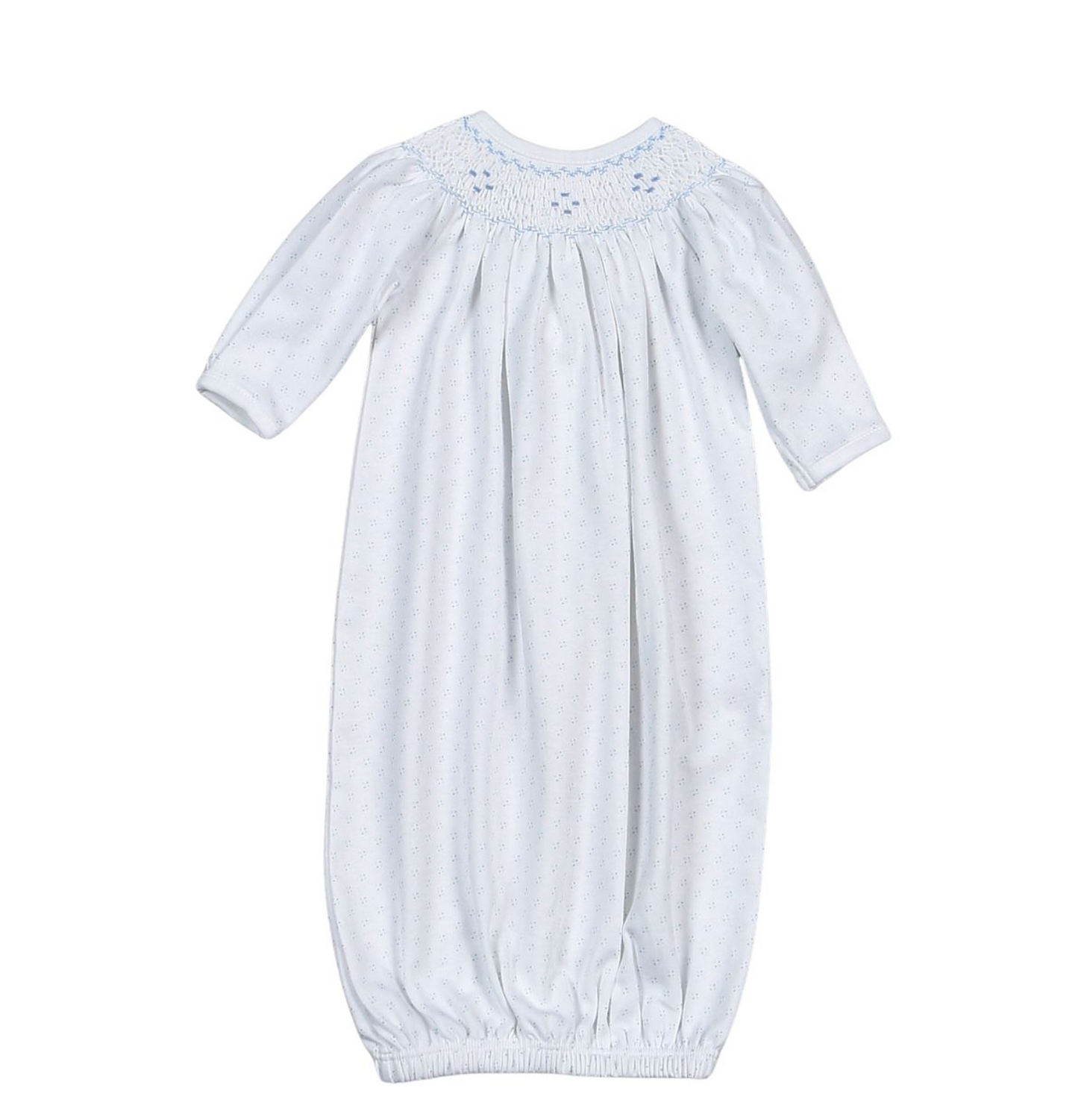 Tims Blue Dot Hand Smocked Bishop Pima Footie