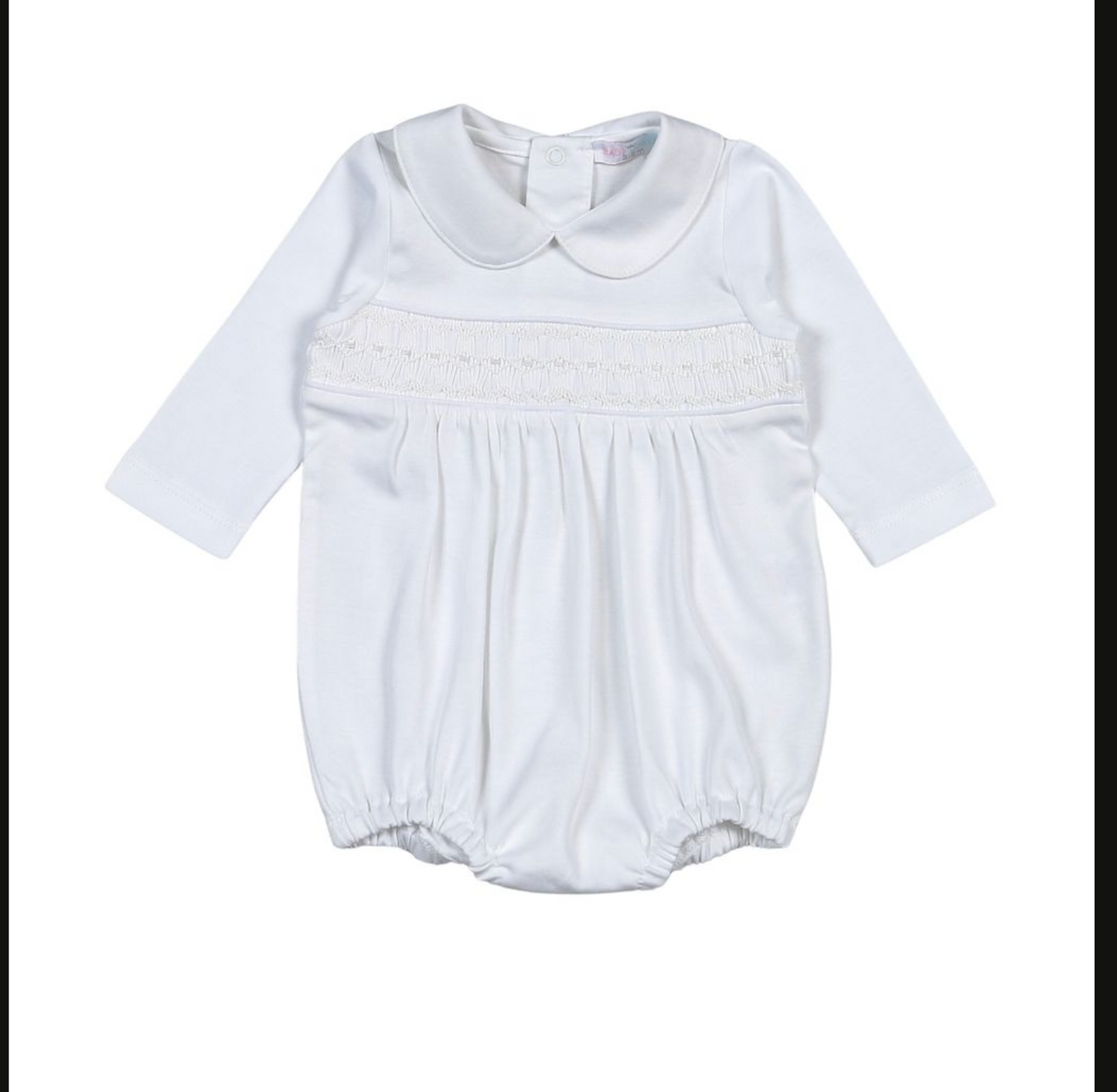 White Long Sleeve Smocked Bubble
