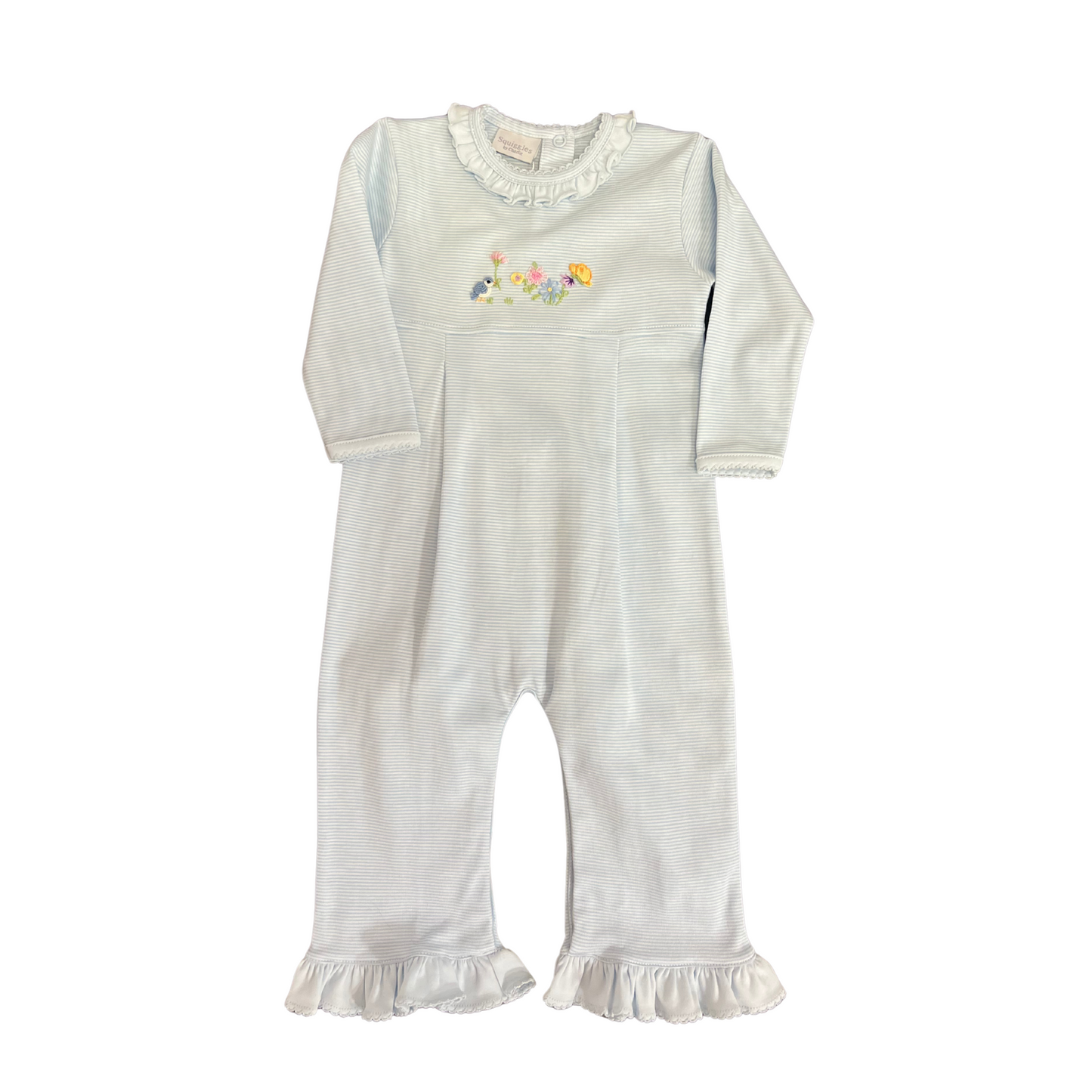 Blue Bird Song Coverall with Ruffle Neck