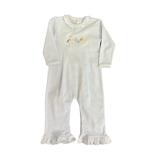Blue Bird Song Coverall with Ruffle Neck