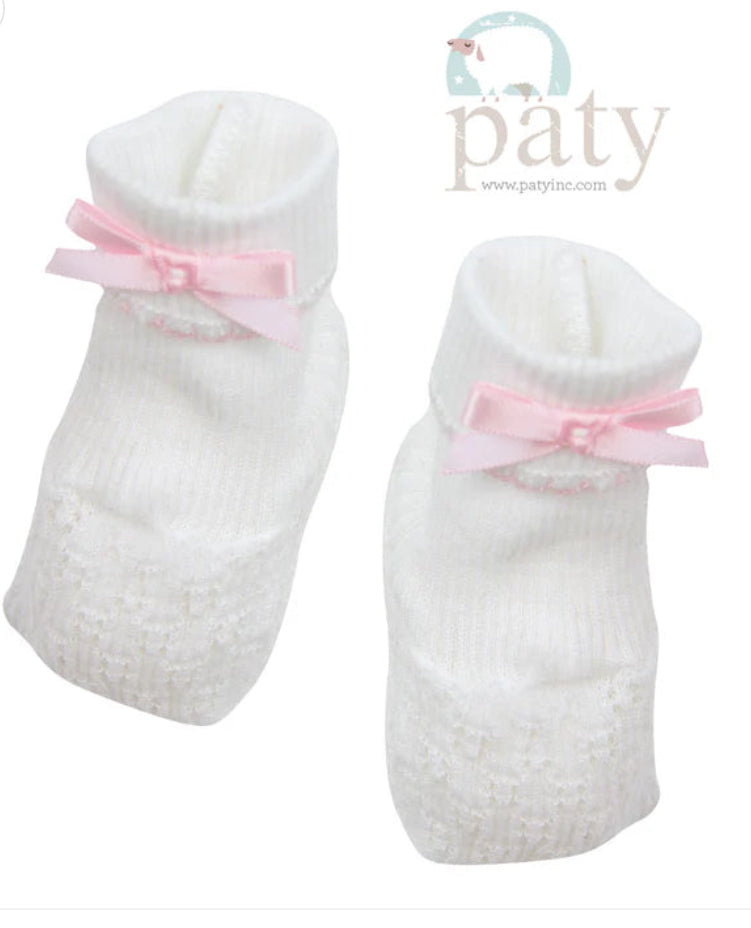 Paty Knit Booties with Pink Bow