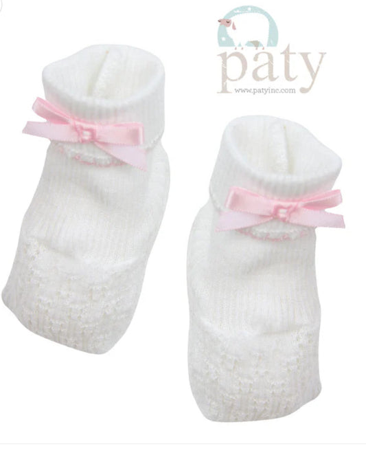 Paty Knit Booties with Pink Bow