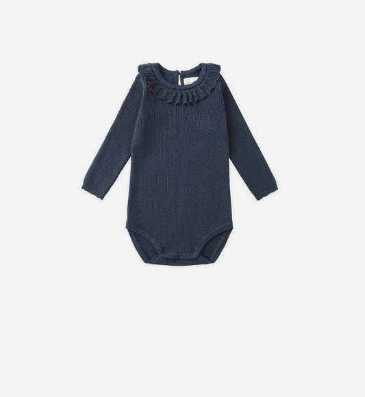 Ruffle Collar Bodysuit in Navy