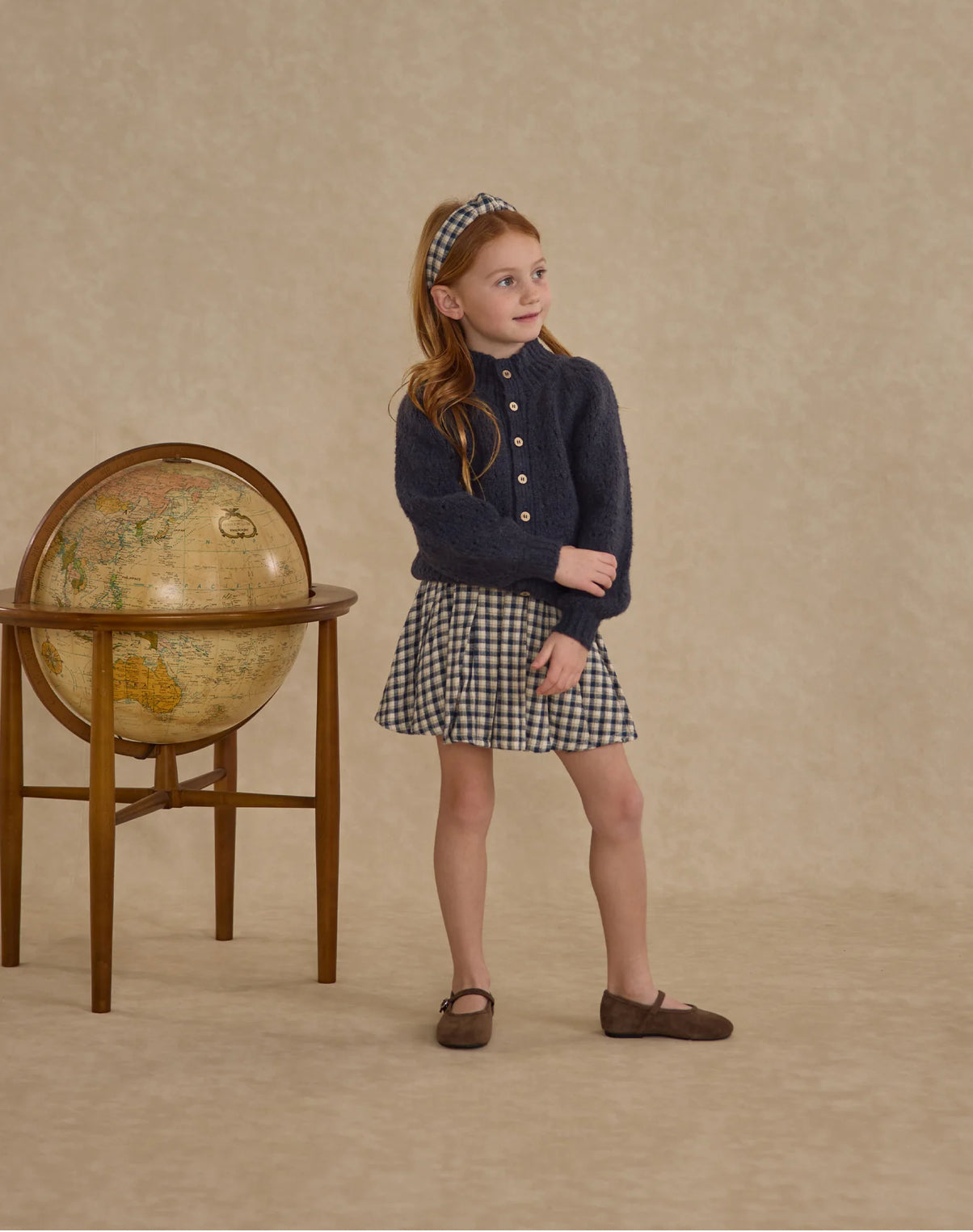 Pleated Mini Skirt in Navy Check