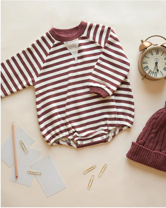 Crewneck Romper Burgundy Stripe