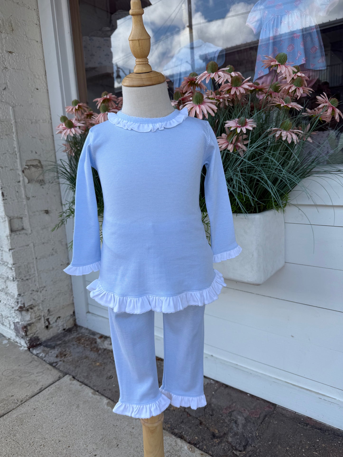 Squiggles Blue Ruffle Long Sleeve Pant Set