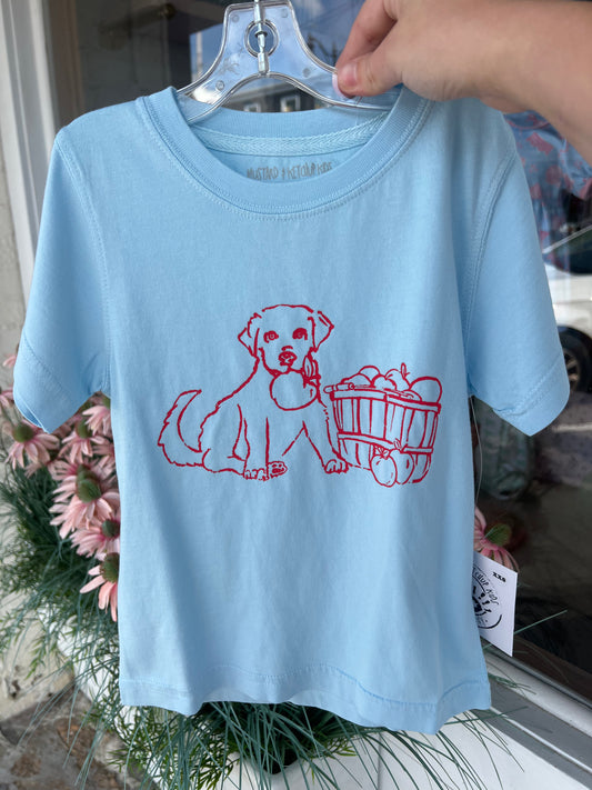 Light Blue Puppy With Apples T-shirt