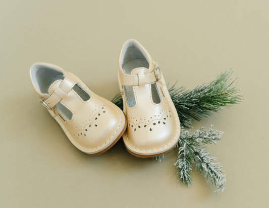 L'Amour Ruthie T-Strap Stitch Mary Jane in Champagne