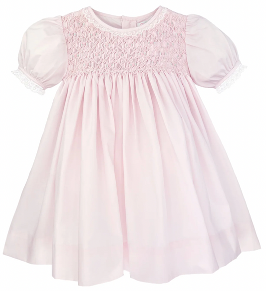 Pink Fully Smocked Dress And Bloomer