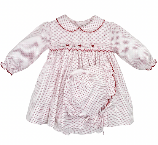 Red Dot Dress With Bloomer And Bonnet