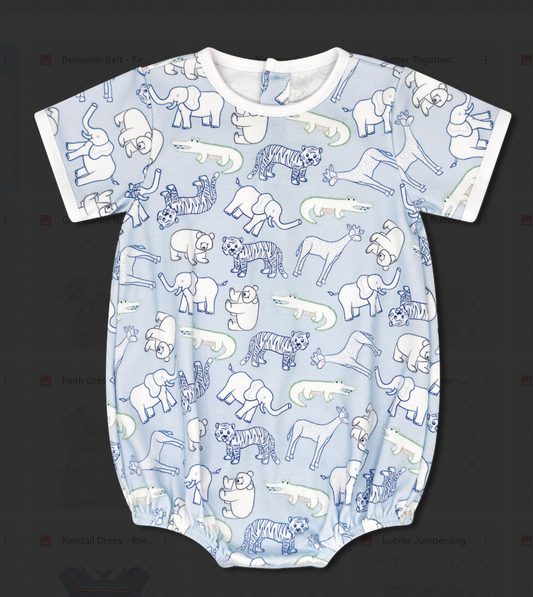 Lullaby Set Zoo Print Blue- They All Asked For You Bubble