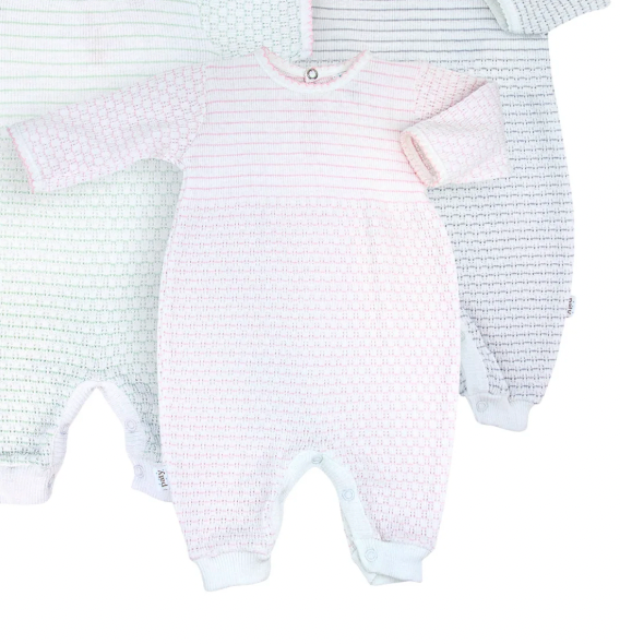 LS Knit Romper in Pink Pinstripe