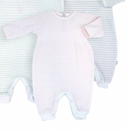LS Knit Romper in Pink Pinstripe