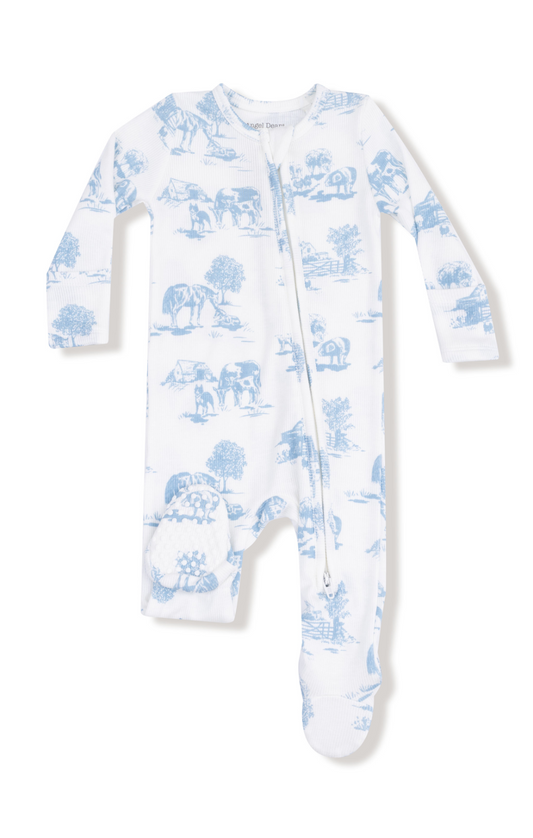 Farm Toile -Blue- 2 Way Zipper Footie