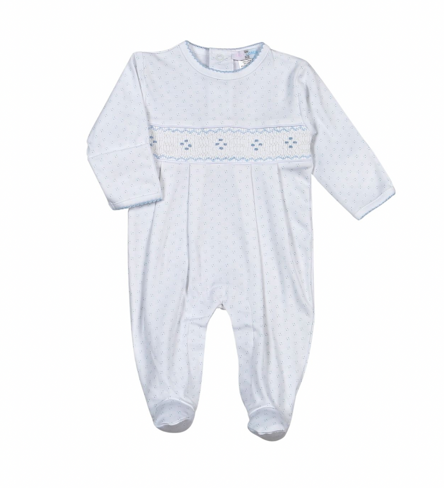 Tim Blue Dots Hand Smocked Bishop Footie