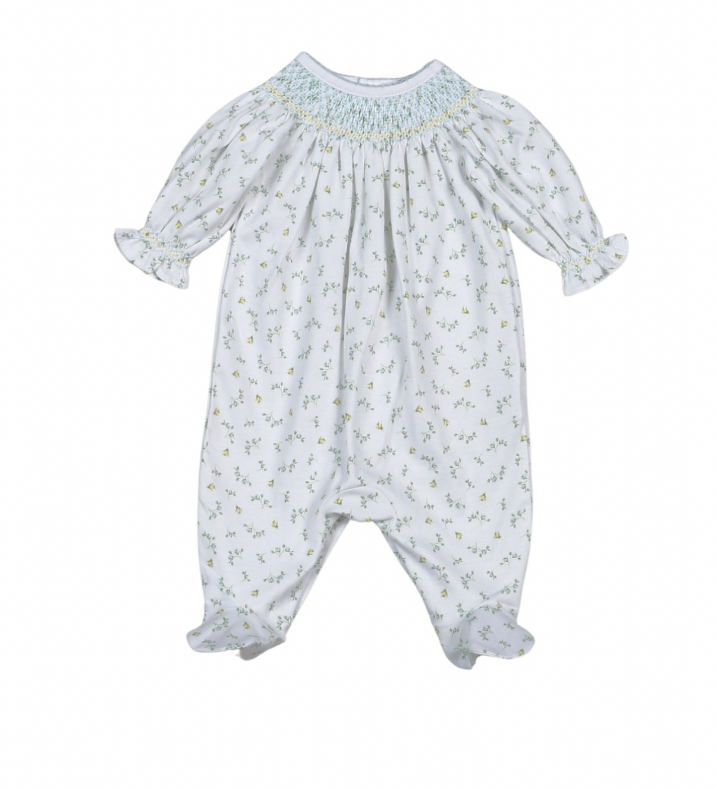 Mia Blue Hand Smocked Bishop Footie