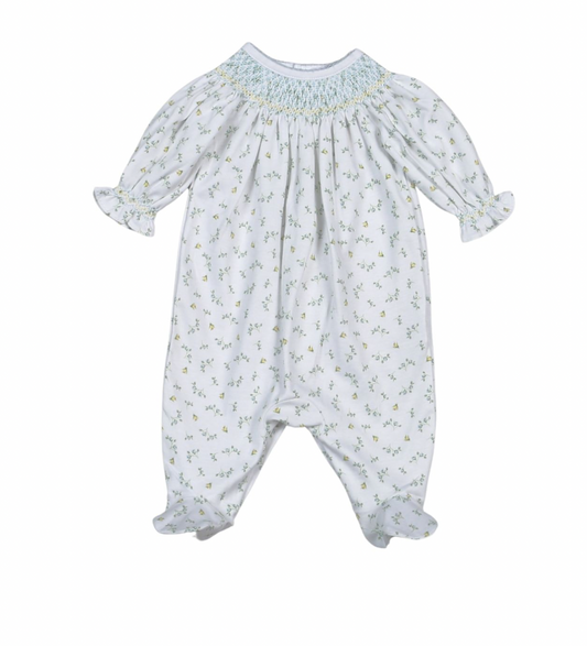 Mia Blue Hand Smocked Bishop Footie