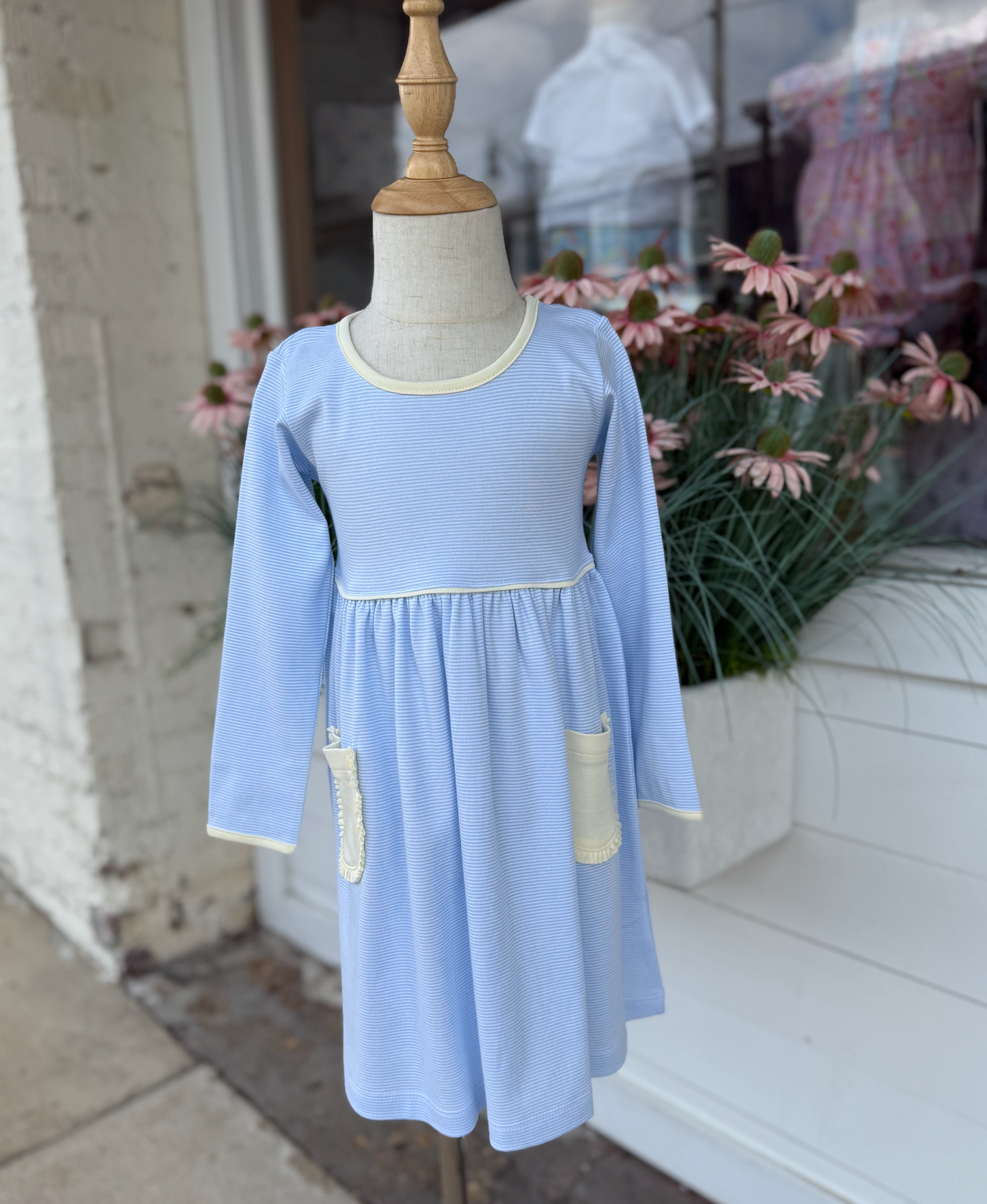 Squiggles- Blue Dress with Yellow Pockets