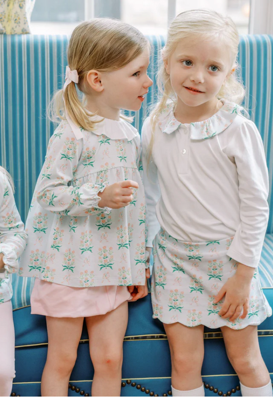 Margot Long Sleeve Collared Shirt and Scallop Skort Set