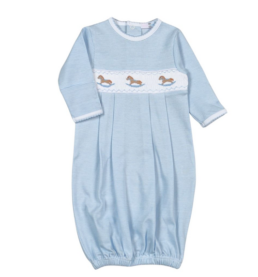 Blue Rocking Horse Smocked Pima Gown