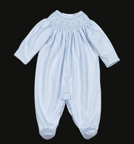 Tims Blue Striped Smocked Bishop Pima Footie