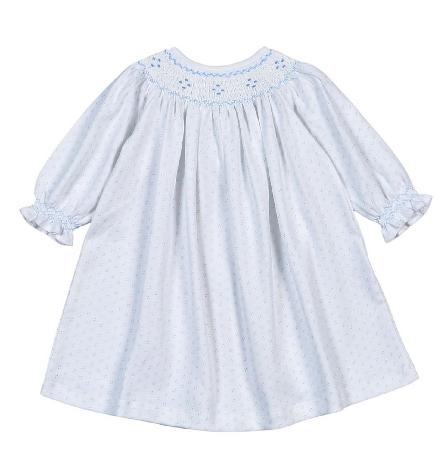 Blue Dot Smocked Pima Bishop Dress