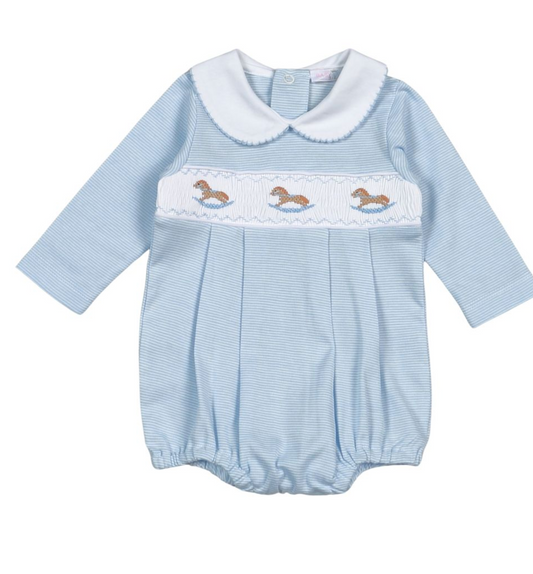 Blue Smocked Rocking Horse Pima Bubble